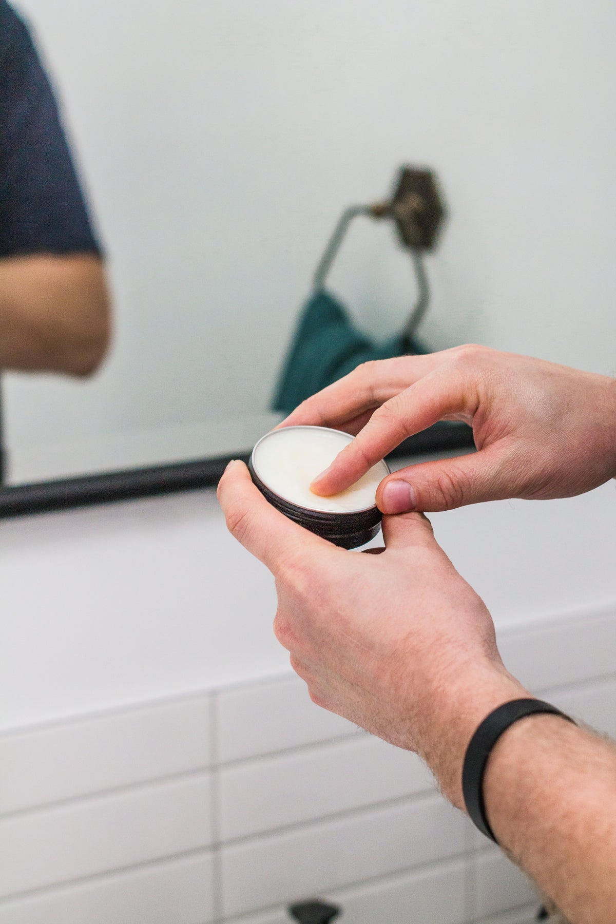 Tallow Skin Care For Men, Man Getting Tallow Balm From Tin. 