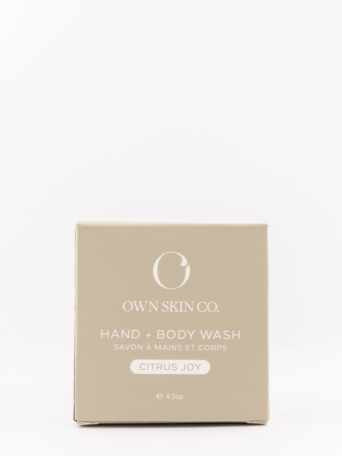 Own Skin Co. Hand & Body Wash box in Citrus Joy scent, featuring a minimalist beige packaging design with white text and logo on a clean white background.